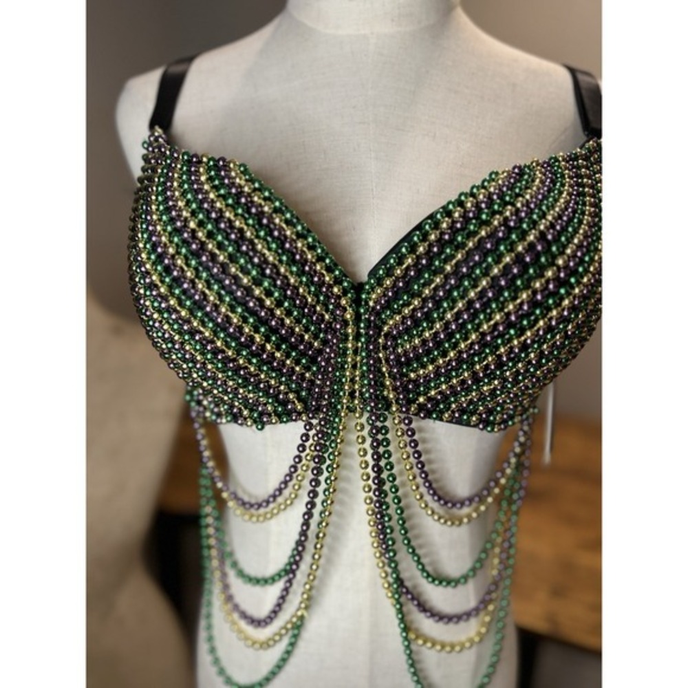 Western fashion custom Mardi Gras Beaded Bra. ‎ Luxury Bras Size XL D cups
